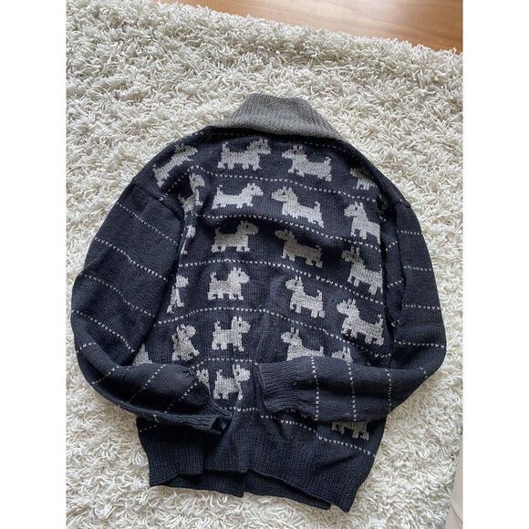Vintage Stewart Ross Sweater Cardigan Wool Dog Dogs Black Grey Novelty Large - Picture 8 of 9